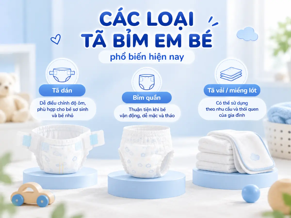 Các loại tã bỉm em bé phổ biến hiện nay