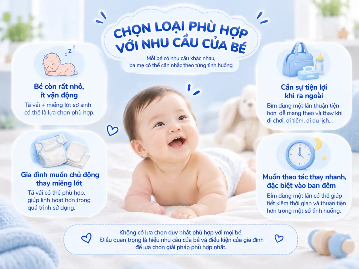Ba mẹ nên chọn loại sản phẩm phù hợp với nhu cầu của bé