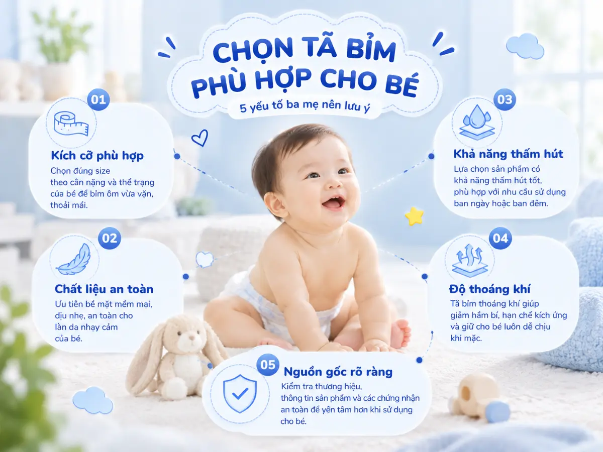 Tiêu chí chọn tã bỉm phù hợp cho bé
